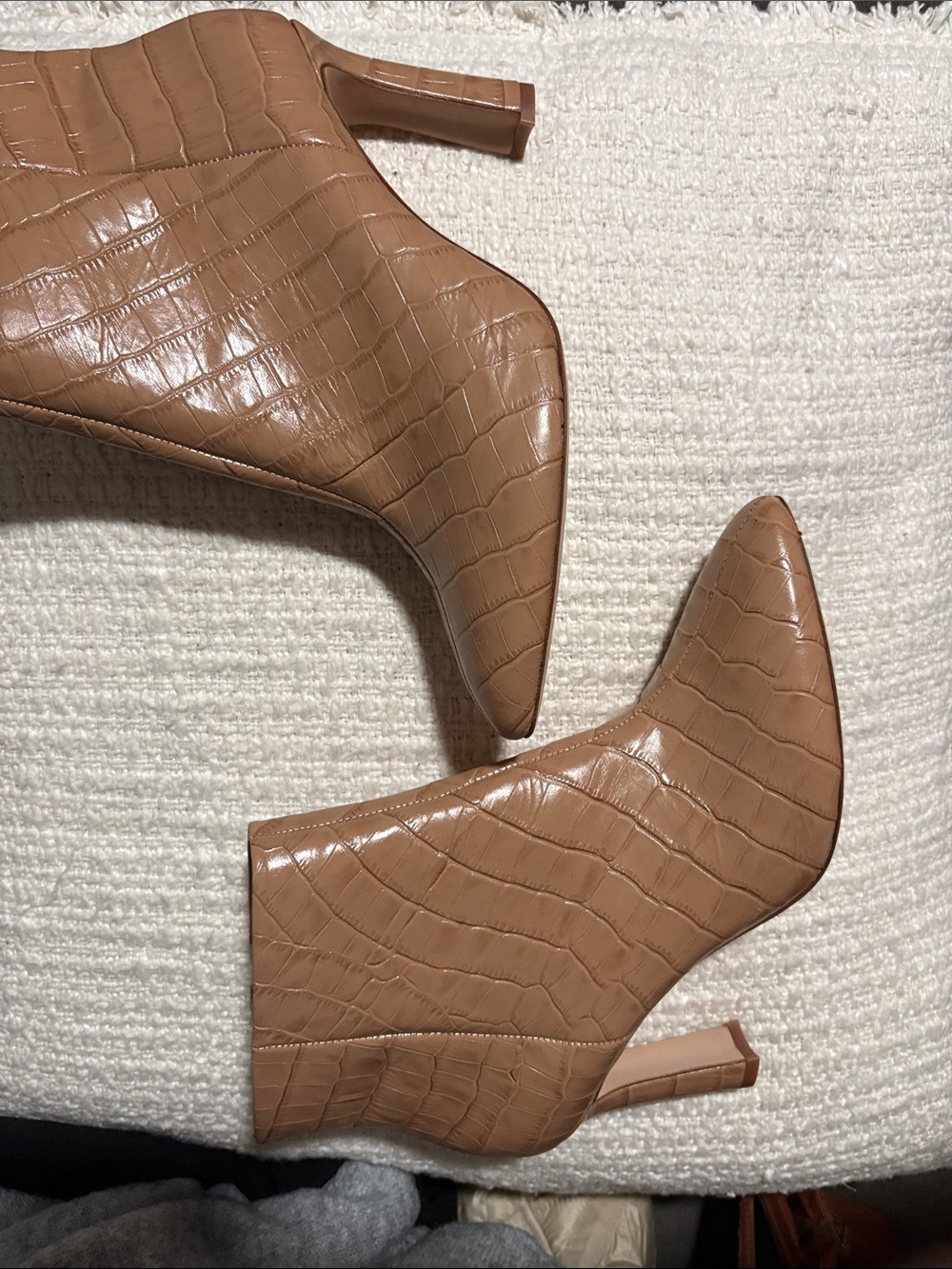 ANTONIO MELANI Croc-Embossed Pointed Toe Ankle Booties in Tan